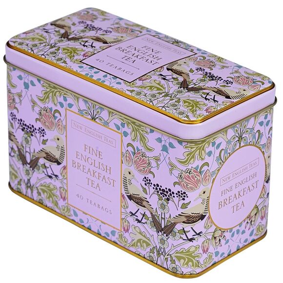 New English Teas Song Thrush and Berries 40 Teabags Breakfast Tea Pink Tin NEW - Picture 2 of 7